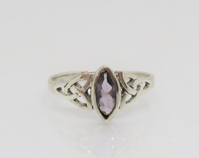 Vintage Celtic Sterling Silver Amethyst Ring Size 8