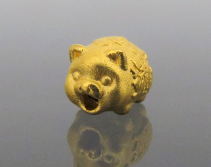 Vintage Pure 24K Gold 3D Lovely Pig Charm Bead Pendant Make for Bracelet