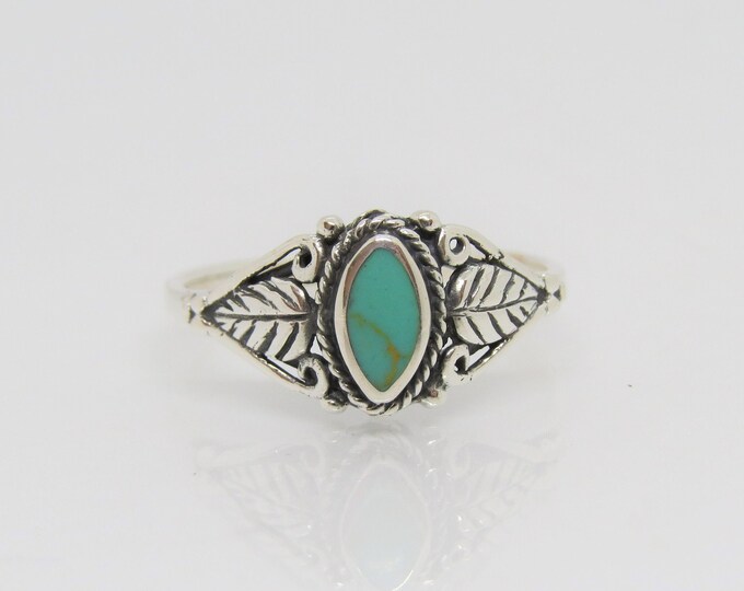 Vintage Sterling Silver Turquoise Leaf Ring Size 7