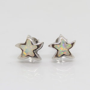 Pendientes de estrella de ópalo blanco de plata esterlina vintage