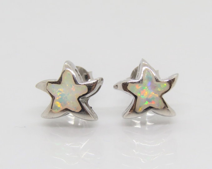 Vintage Sterling Silver White Opal Star Earrings