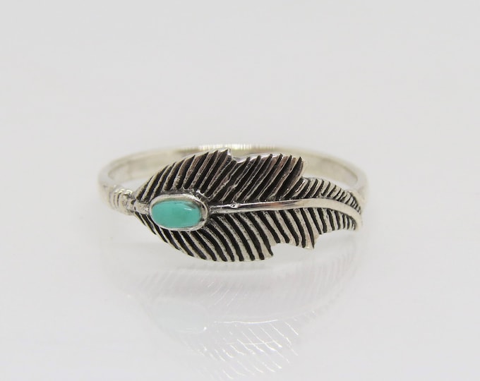 Vintage Sterling Silver Turquoise Feather Ring Size 7