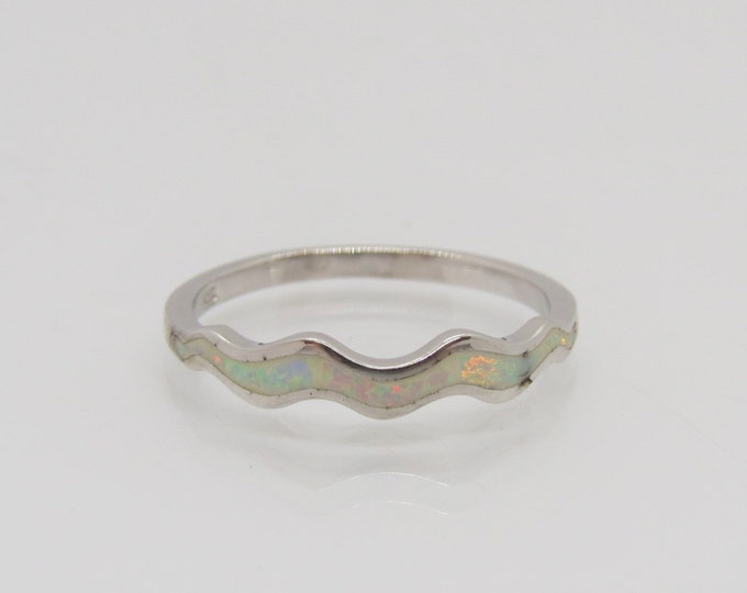 Sterling Silver White Opal Swirly Band Ring.