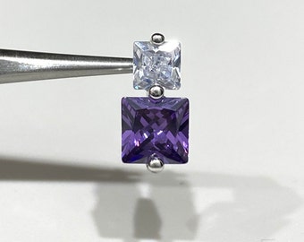 Sterling Silver Princess cut Amethyst & White Topaz Pendant.