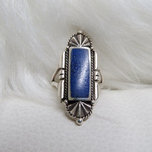 Sterling Silver Lapis Lazuli Long Ring.