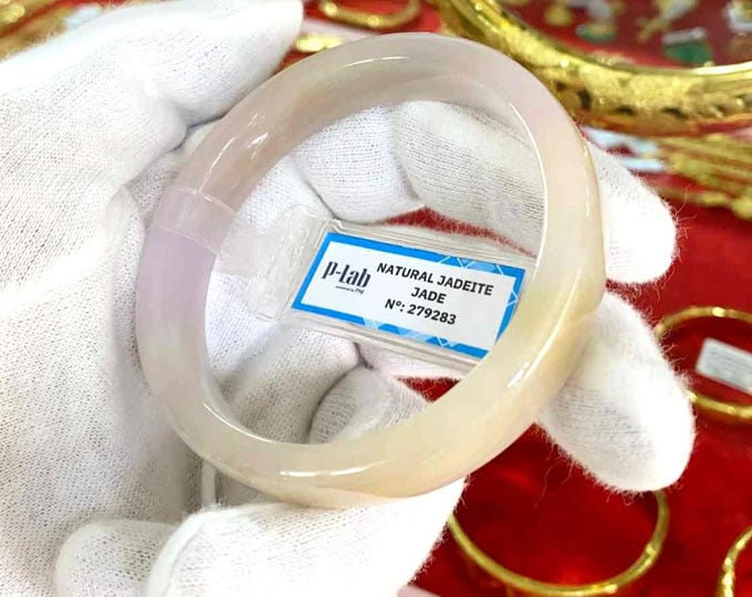 Vintage Translucent Natural Yellow, Purple Light Green Jadeite Jade Bangle Bracelet 56.5MM