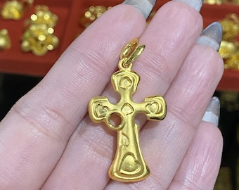 ヴィンテージ 24K 9999 純金ハートクロスペンダント。 - Etsy 日本