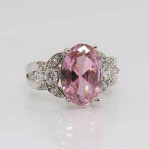 Vintage Sterling Silver Pink Sapphire & White Topaz Ring Size 5