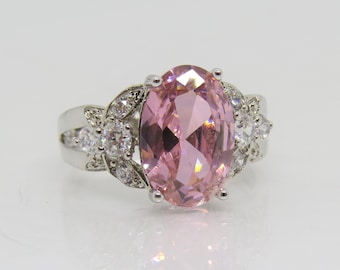 Vintage Sterling Silver Pink Sapphire & White Topaz Ring Size 5