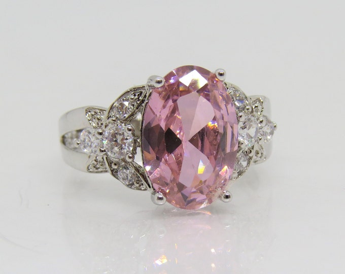 Vintage Sterling Silver Pink Sapphire & White Topaz Ring Size 5