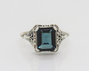 Sterling Silver London Blue Topaz Peacock Filigree Ring.