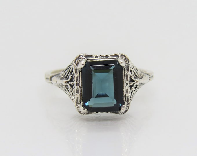 Sterling Silver London Blue Topaz Peacock Filigree Ring.