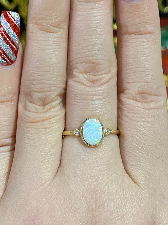Vintage 14K Solid Yellow Gold White Opal & White … - image 8