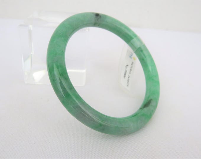 Translucent Natural Apple Green Black Jadeite Jade Vintage Bangle Bracelet 53.2MM