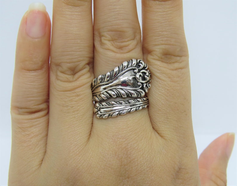 Vintage Sterling Silver Carved Spoon Ring Size 7