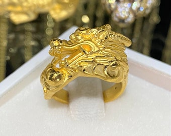 Vintage 24K 9999 Pure Gold 3D Luck, Wealth Dragon Ring Size 7