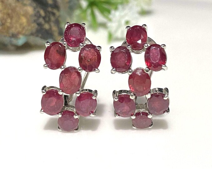 Vintage Sterling Silver 4.90ctw Natural Oval cut Ruby Earrings.