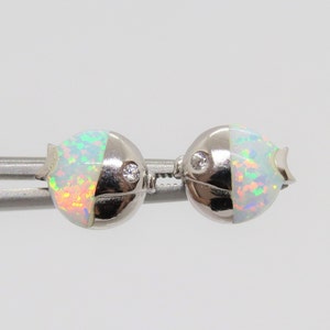 Vintage Sterling Silver White Opal Fish Earrings