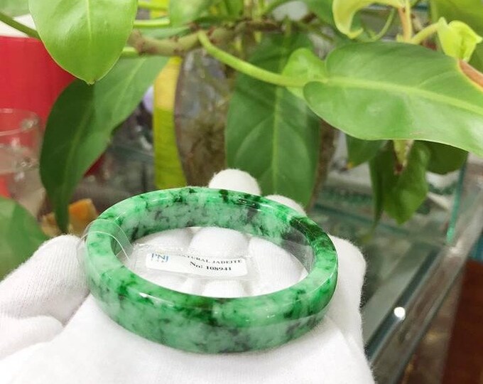 Vintage Translucent Natural Green, White Jadeite Jade Bangle Bracelet 57.1MM