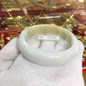 Translucent Natural Green White, Honey Jadeite Jade Vintage Bangle Bracelet 58MM