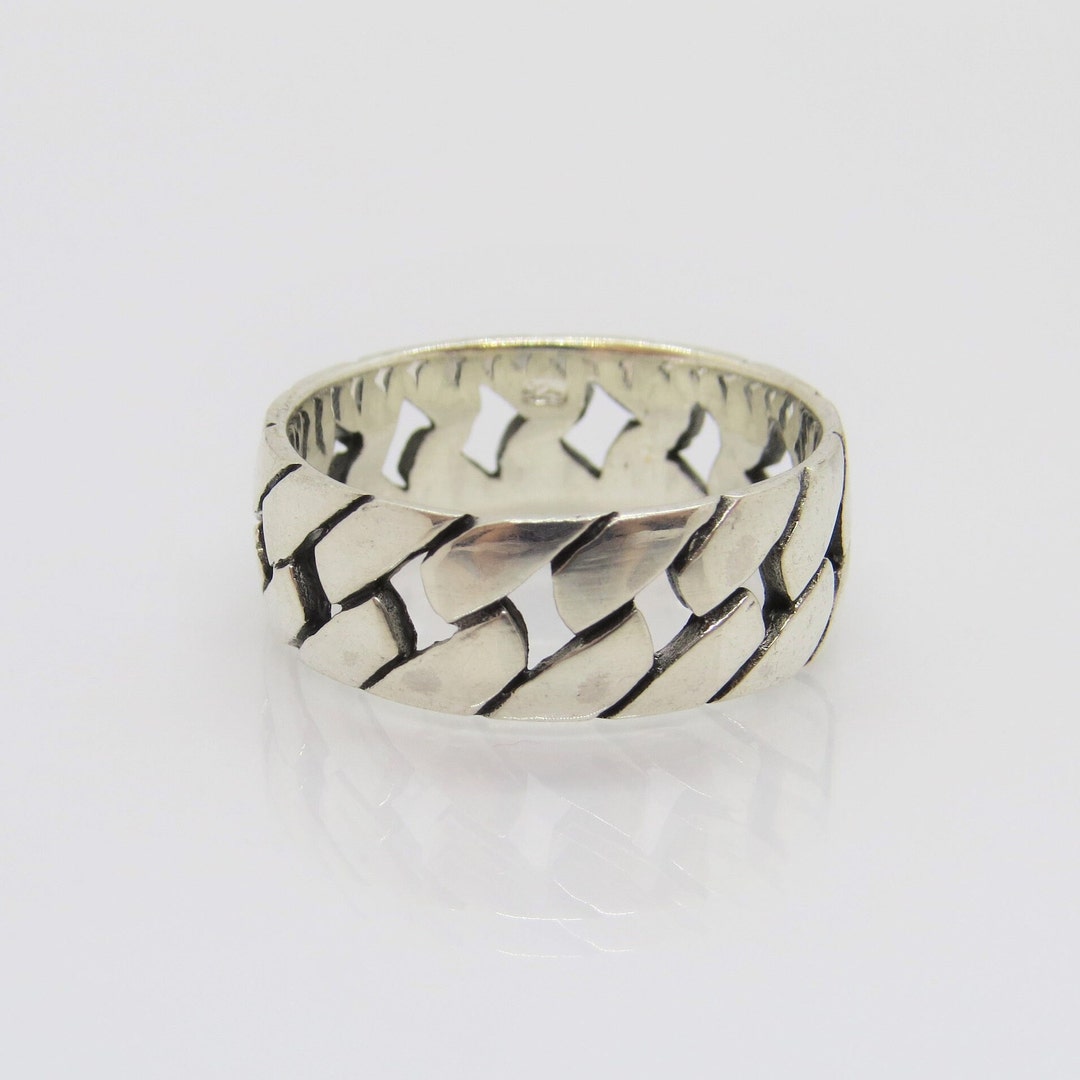 Vintage Sterling Silver Heavy Link Unisex Band Ring Size 12
