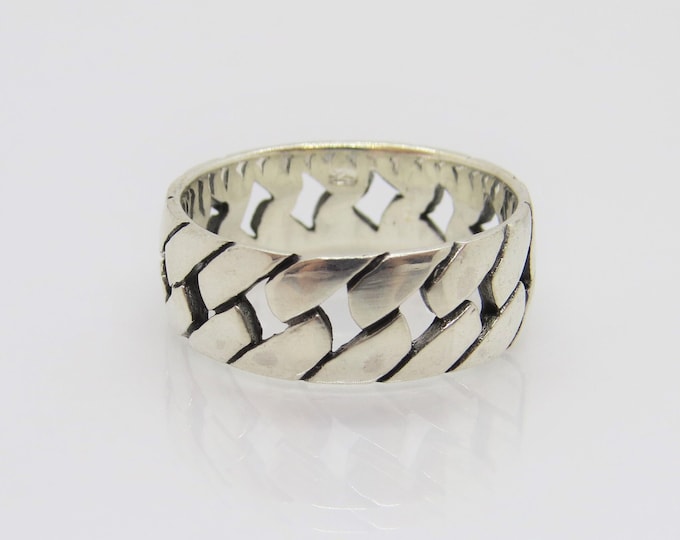 Vintage Sterling Silver Heavy Link Unisex Band Ring Size 12