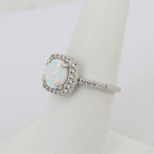 Sterling Silver White Opal & White Topaz Engagement Ring Size 7 image 4