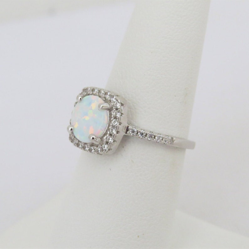 Sterling Silver White Opal & White Topaz Engagement Ring Size 7 image 4