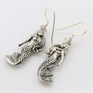 Vintage Sterling Silver Mermaid Dangle Earrings