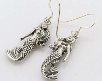 Vintage Sterling Silver Mermaid Dangle Earrings