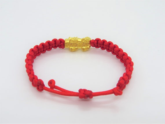 Vintage 24K 9999 Yellow Gold 3D Pixiu with Red We… - image 2