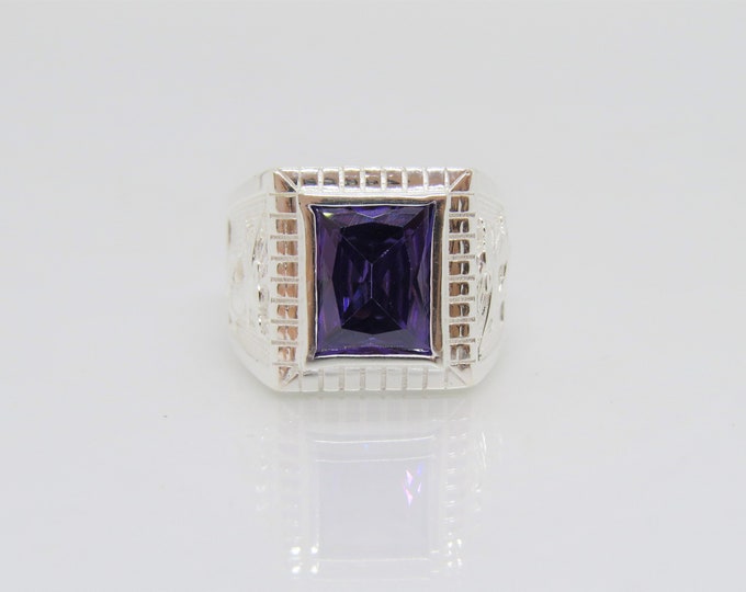 Vintage Sterling Silver Amethyst Dragon Ring Size 8