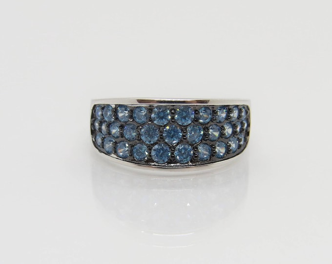 Vintage Sterling Silver Three Row Blue Topaz Band Ring Size 9.5