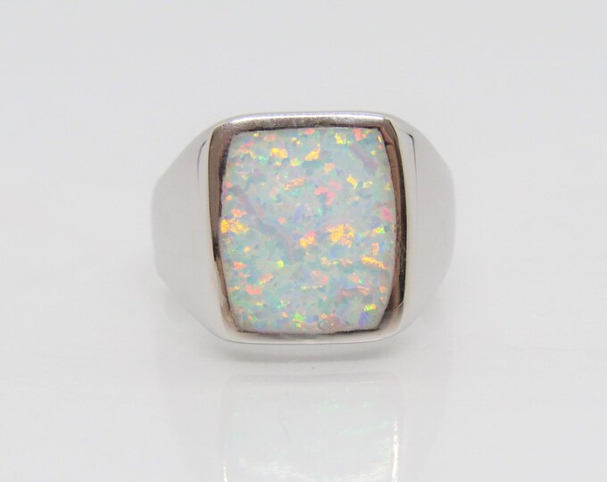Vintage Sterling Silver Fire Opal Bold Dome Ring Size 8.5