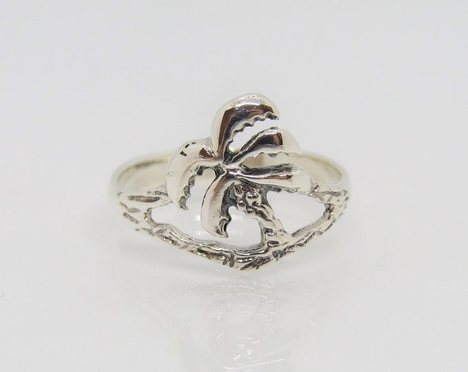 Vintage Sterling Silver Palm Tree Ring Size 7