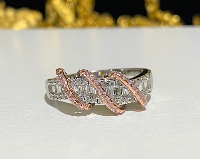 Vintage Sterling Silver Rose Gold Plate White Topaz Ring Size 7