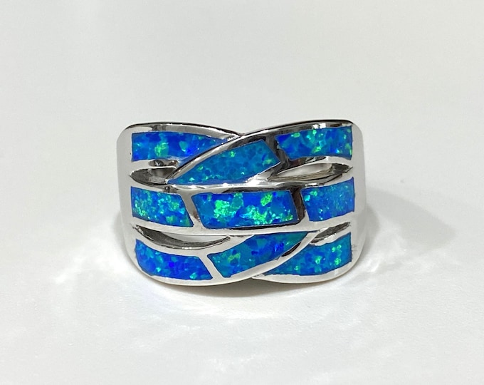 Vintage Sterling Silver Blue Opal Twisted Dome Ring Size 11