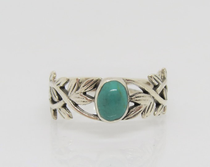 Vintage Sterling Silver Turquoise Twisted Leaf Ring Size 7