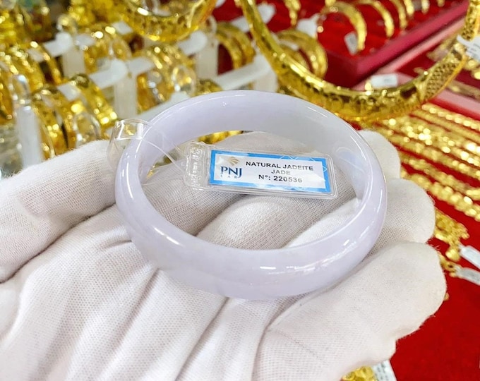 Translucent Natural Lavender, White Jadeite Jade Vintage Bangle Bracelet 59.7MM
