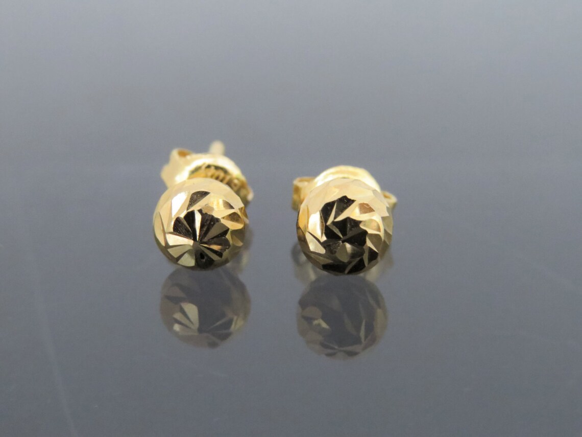 Vintage 14K Solid Yellow Gold Diamond Cut Ball Stud Earrings - Etsy