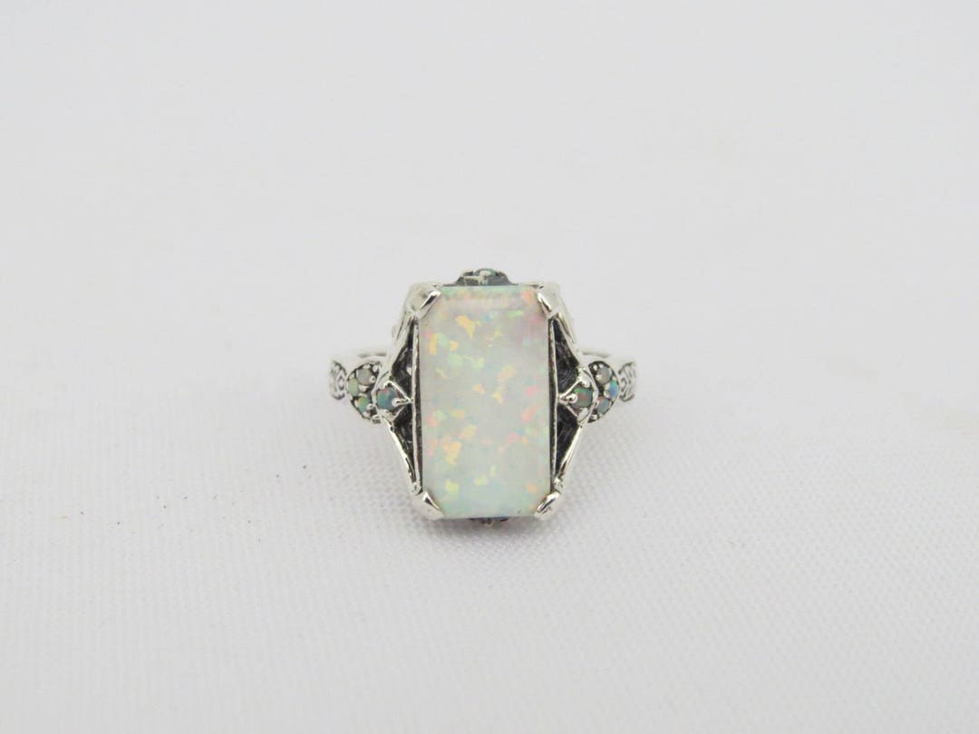 Vintage Sterling Silver White Opal Ring Size 8 - Etsy