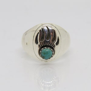 Vintage Sterling Silver Natural Turquoise Bear Claw Ring Size 8