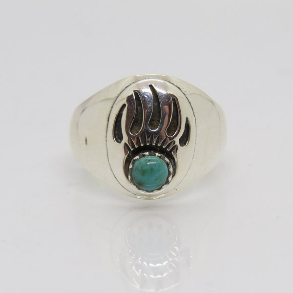 Bague griffe d'ours vintage en argent sterling turquoise naturel, taille 8