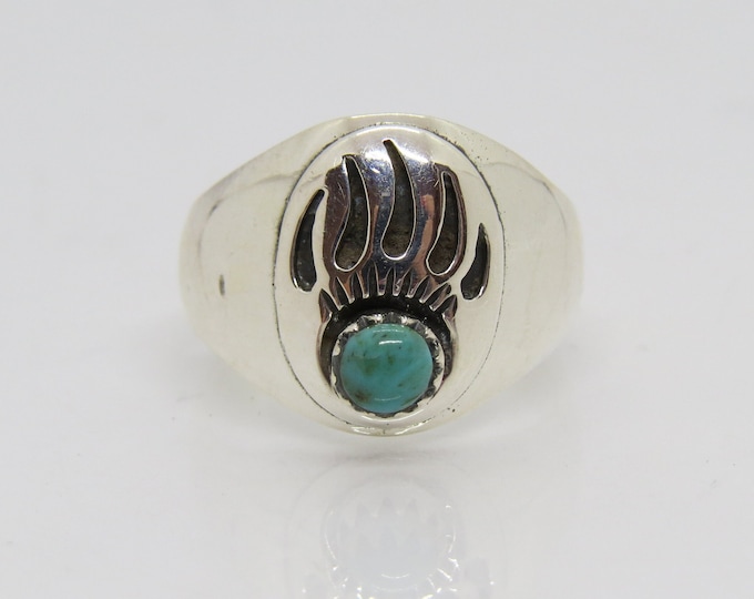 Vintage Sterling Silver Natural Turquoise Bear Claw Ring Size 14
