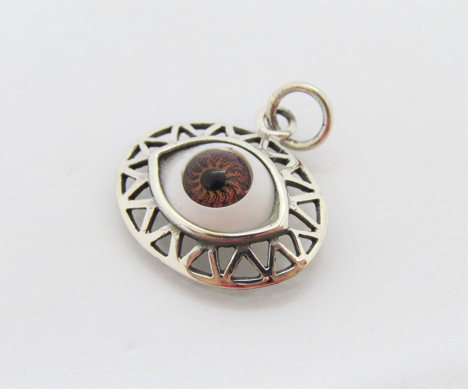 Vintage Sterling Silver Evil Eye Brown Charm Pendant Etsy