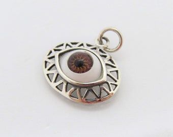 Vintage Sterling Silber Evil Eye Braun Charm Anhänger