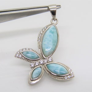 Vintage Sterling Silver Larimar & White Topaz Butterfly Pendant