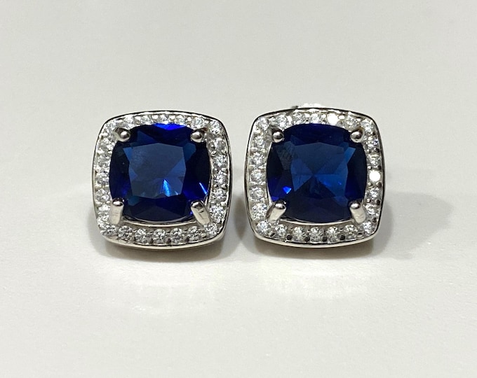 Vintage Sterling Silver Blue Sapphire & White Topaz Earrings.