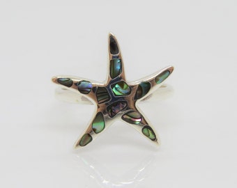 Vintage Sterling Silver Shell Abalone Starfish Ring Size 10