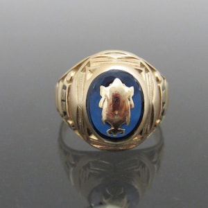 Vintage 10K Solid YG 1955 Murchison Blauer Saphir Cabochon Klasse Ring Größe 5,75